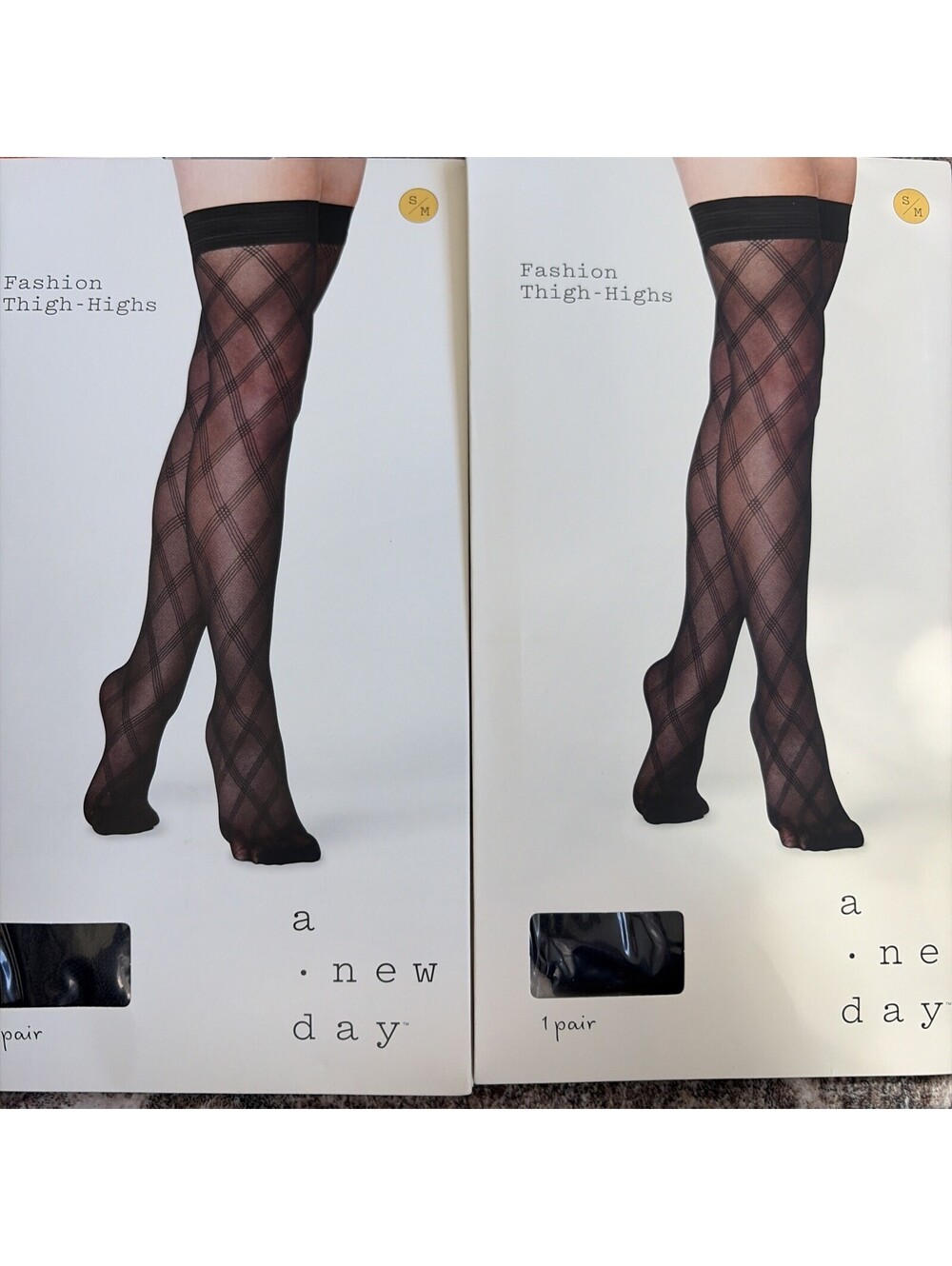 2 x A New Day small / medium Womens Triple Bias Plaid Thigh Highs Black